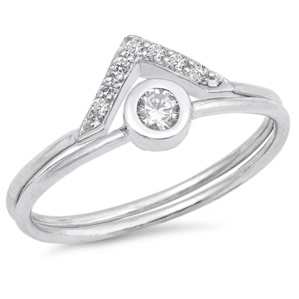 Sterling Silver CZ Ring Set – Geometric Sparkle Duo (Size 7)